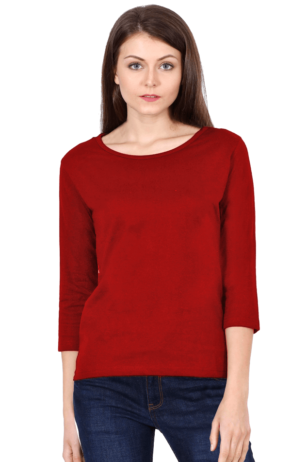 Women Round Neck 3/4 Sleeve T-Shirt - Plain